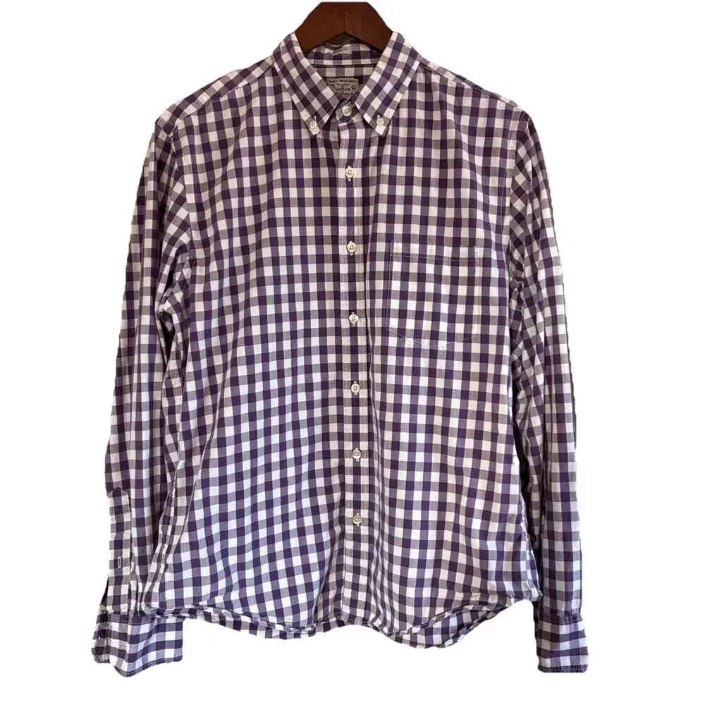 J. Crew Men’s Slim Fit Size Large Purple & White Check Long Sleeve Button Down
